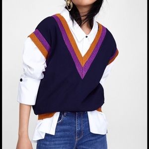 Zara Contrasting Metallic Sweatervest